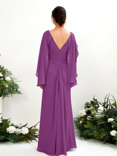 Carlyna Alain A-Line Purple Bridesmaid Dress Maxi Cap Sleeve V-Neck Dress Back View #color_purple
