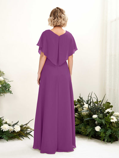 Carlyna Soleil A-Line Purple Bridesmaid Dress Maxi Short Sleeve V-Neck Dress #color_purple