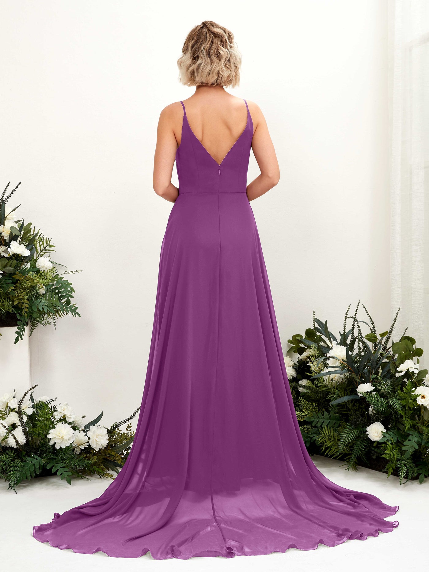 Ball Gown V-neck Sleeveless Bridesmaid Dress - Purple (81224136)#color_purple