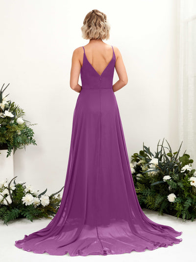 Carlyna Mana A-Line Purple Bridesmaid Dress Maxi Sleeveless V-Neck Dress #color_purple