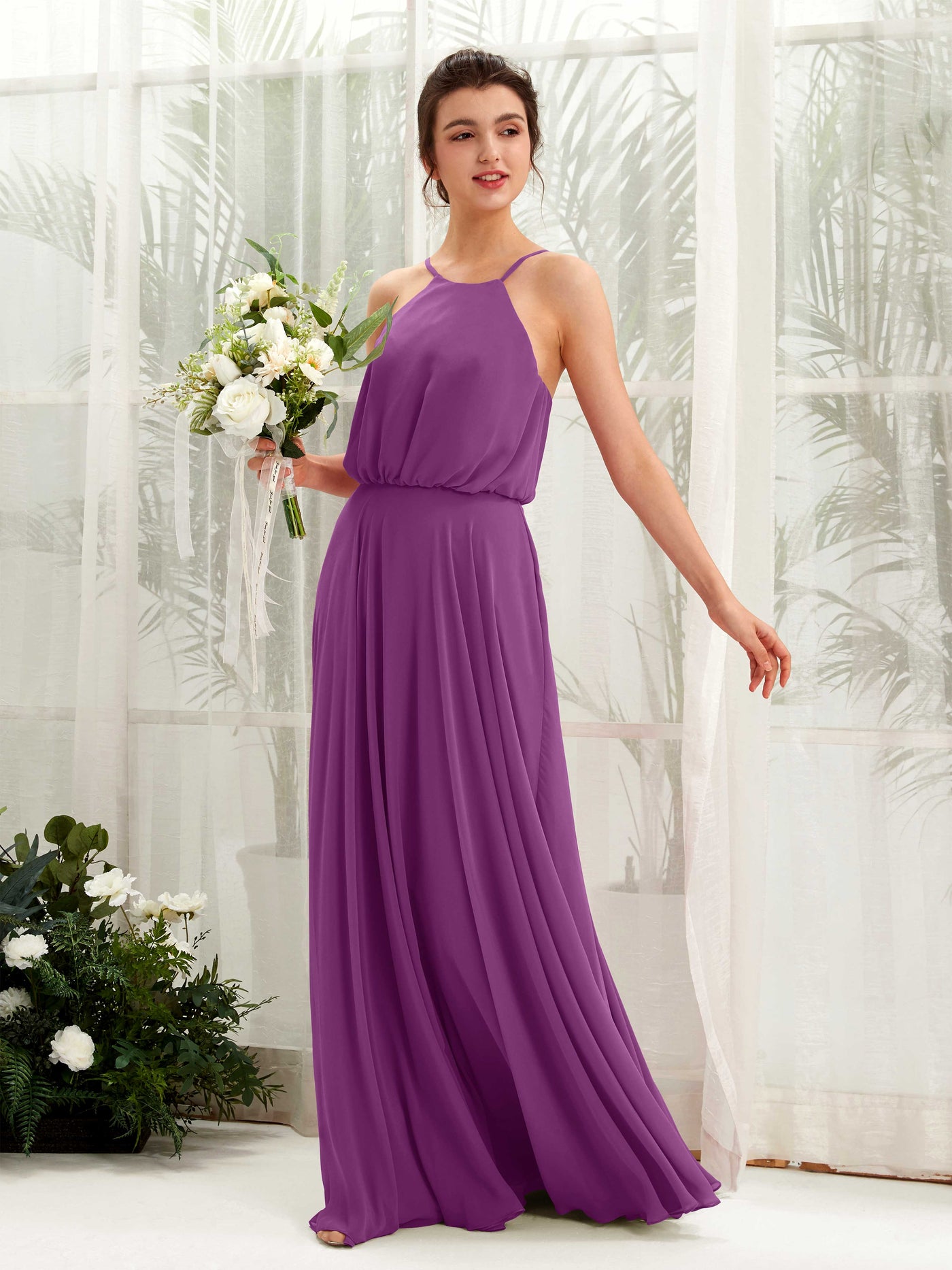 Bohemian Halter Spaghetti-straps Bridesmaid Dress - Purple (81223436)#color_purple