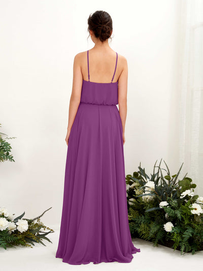 Carlyna Alva A-Line Purple Bridesmaid Dress Maxi Sleeveless Halter Dress Back View #color_purple
