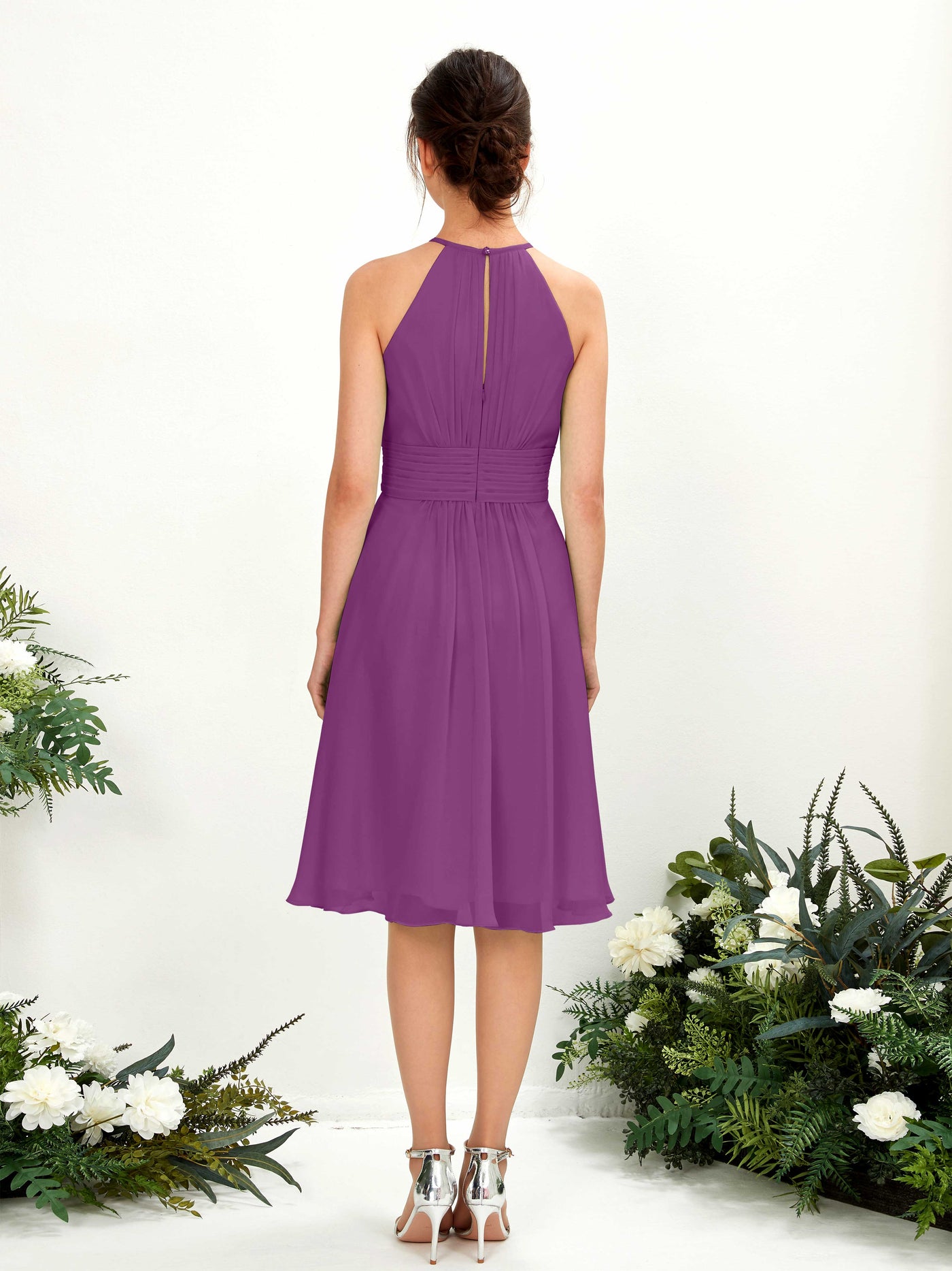 Halter Sleeveless Chiffon Bridesmaid Dress - Purple (81220136)#color_purple