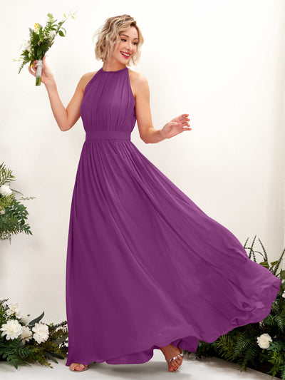 Carlyna Eden A-Line Purple Bridesmaid Dress Maxi Sleeveless Round Neck Dress Front View #color_purple