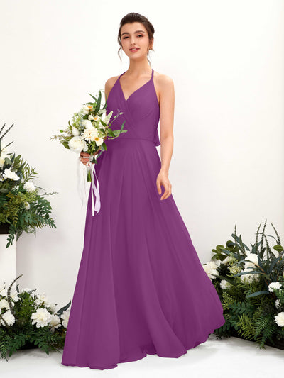 Carlyna Launo A-Line Purple Bridesmaid Dress Maxi Sleeveless V-Neck Dress #color_purple
