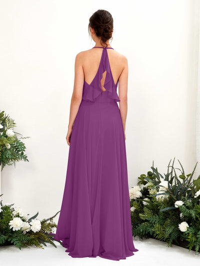 Carlyna Launo A-Line Purple Bridesmaid Dress Maxi Sleeveless V-Neck Dress #color_purple