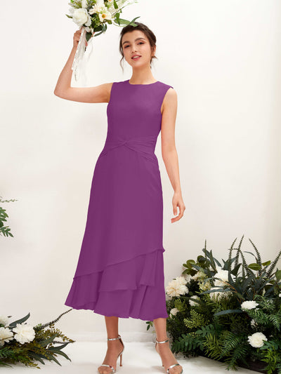Carlyna Raina Mermaid Purple Bridesmaid Dress Midi Sleeveless Round Neck Dress #color_purple