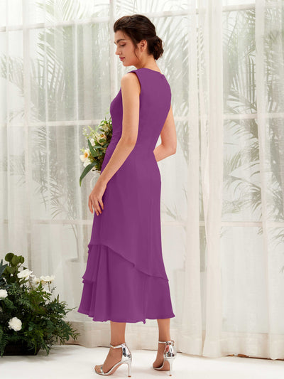 Carlyna Raina Mermaid Purple Bridesmaid Dress Midi Sleeveless Round Neck Dress #color_purple
