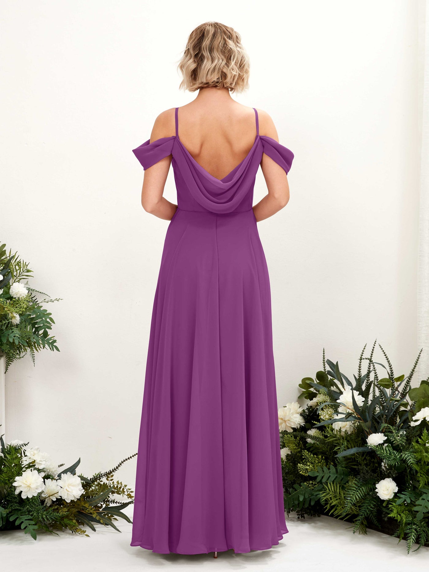 Off Shoulder Straps V-neck Sleeveless Chiffon Bridesmaid Dress - Purple (81224936)#color_purple