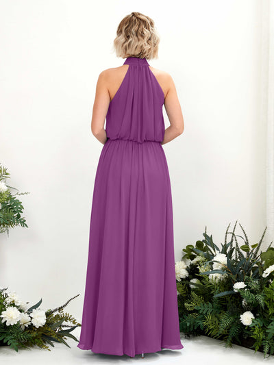 Carlyna Bess A-Line Purple Bridesmaid Dress Maxi Sleeveless Halter Dress Back View #color_purple