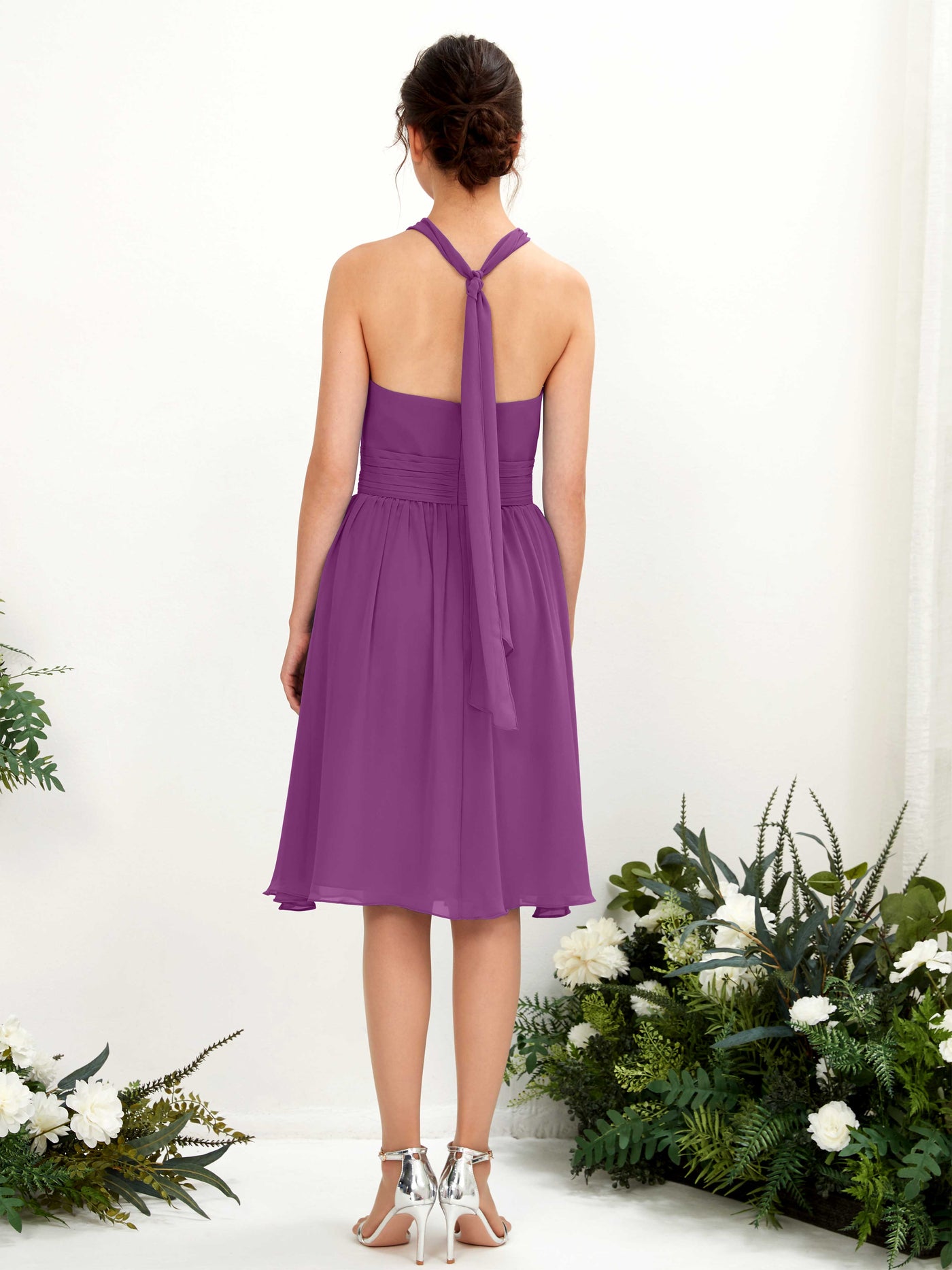 Halter Strapless Chiffon Bridesmaid Dress - Purple (81222636)#color_purple
