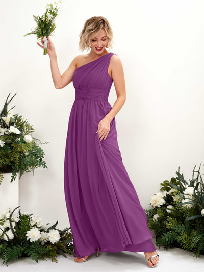 Carlyna Flaze A-Line Purple Bridesmaid Dress Maxi Sleeveless One Shoulder Dress Front View #color_purple
