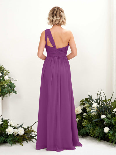 Carlyna Flaze A-Line Purple Bridesmaid Dress Maxi Sleeveless One Shoulder Dress Back View #color_purple