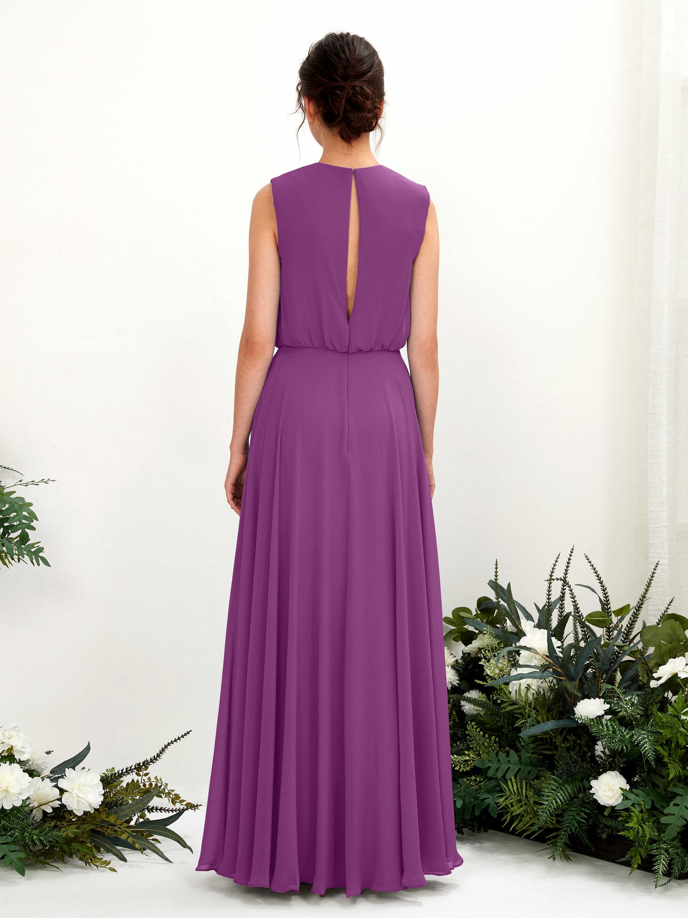 Round Sleeveless Chiffon Bridesmaid Dress - Purple (81222836)#color_purple