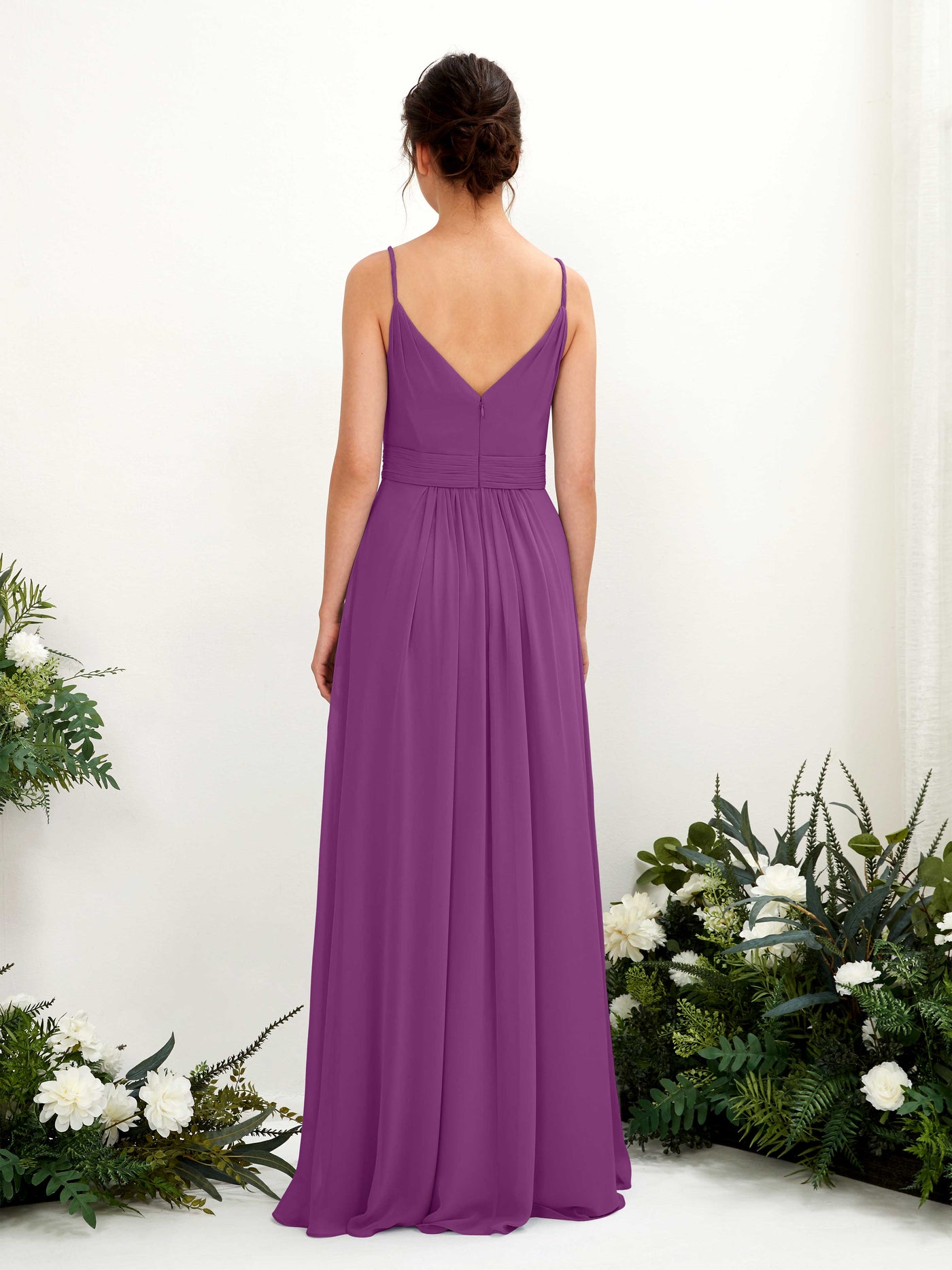 Spaghetti-straps V-neck Sleeveless Bridesmaid Dress - Purple (81223936)#color_purple