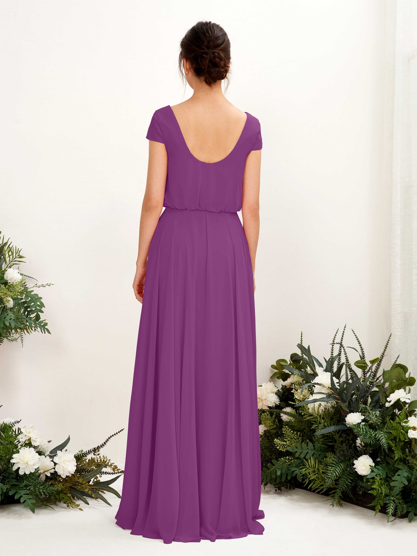 V-neck Cap Sleeves Chiffon Bridesmaid Dress - Purple (81221836)#color_purple
