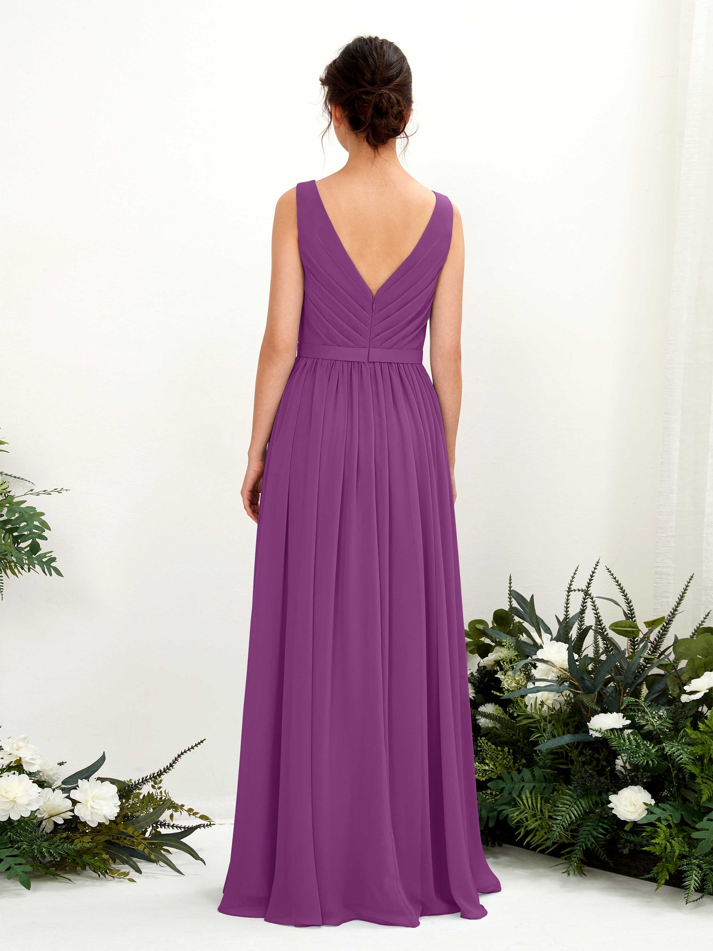 V-neck Sleeveless Chiffon Bridesmaid Dress - Purple (81223636)#color_purple