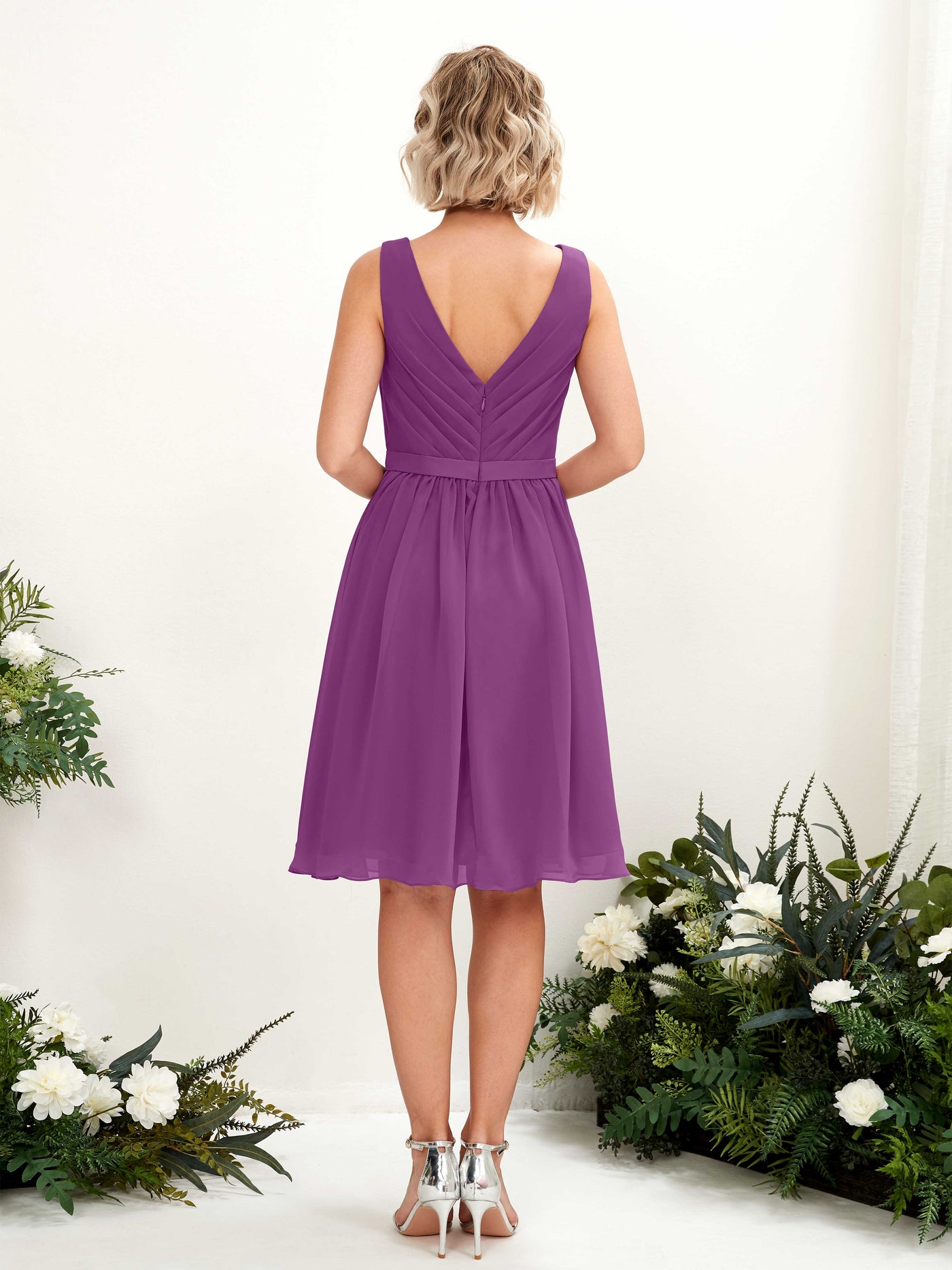 V-neck Sleeveless Chiffon Bridesmaid Dress - Purple (81224836)#color_purple