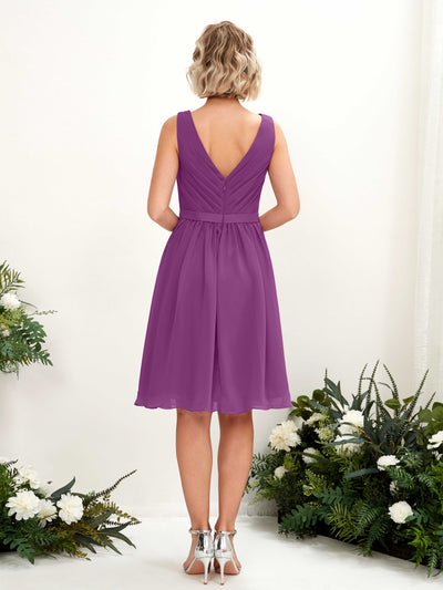 Carlyna Natasha A-Line Purple Bridesmaid Dress Knee-Length Sleeveless V-Neck Dress #color_purple