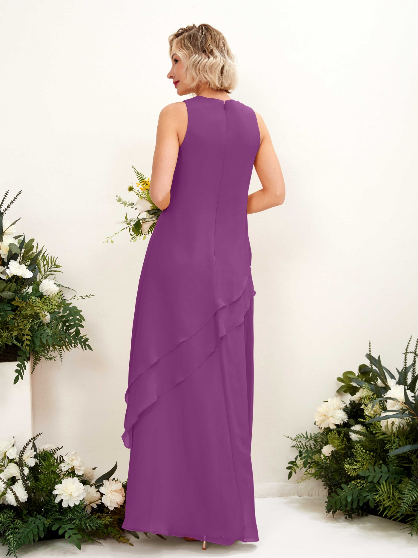 Round Sleeveless Chiffon Bridesmaid Dress - Purple (81222336)#color_purple