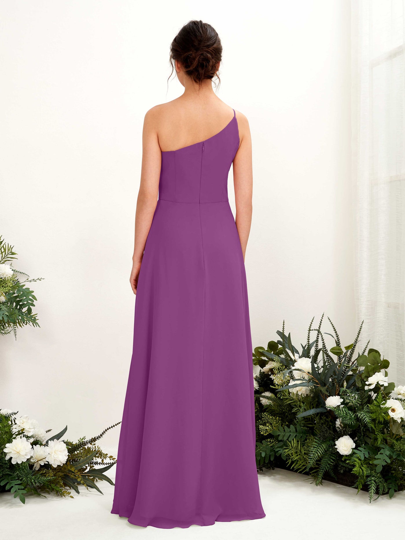 One Shoulder Sleeveless Chiffon Bridesmaid Dress - Purple (81225736)#color_purple
