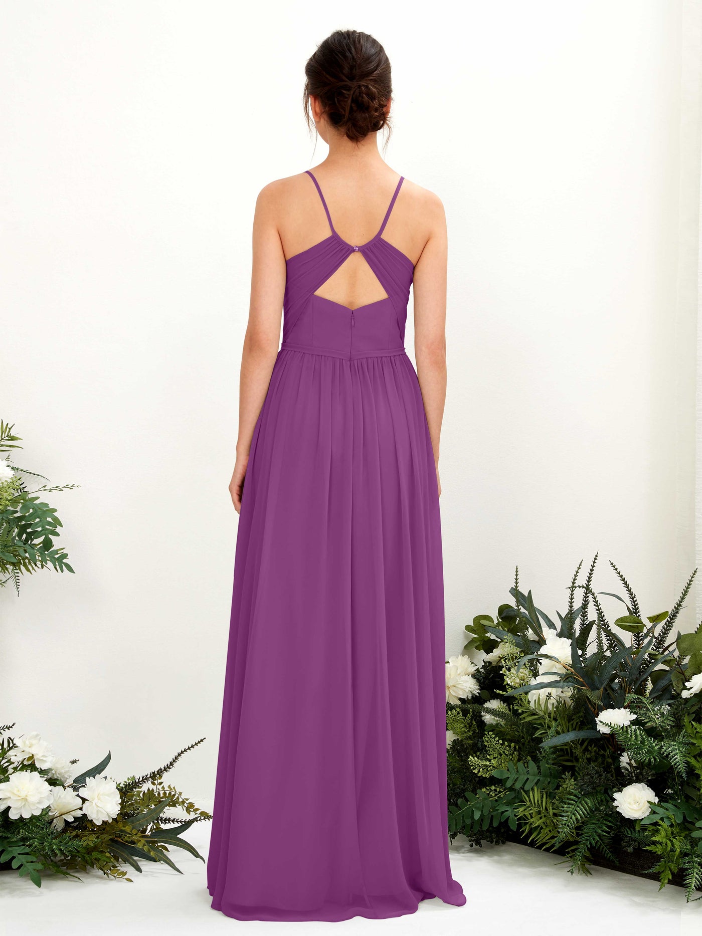 Spaghetti-straps V-neck Chiffon Bridesmaid Dress - Purple (81221436)#color_purple