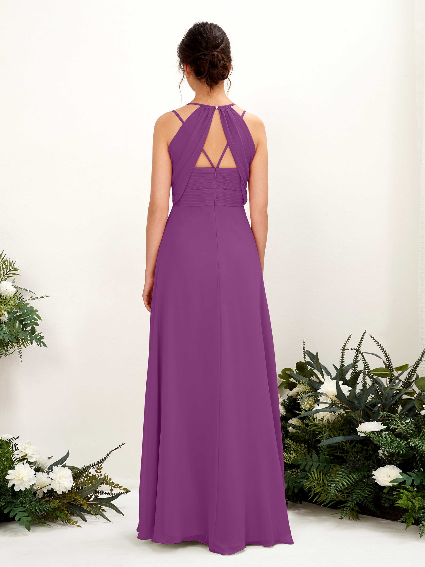 Straps V-neck Sleeveless Chiffon Bridesmaid Dress - Purple (81225436)#color_purple
