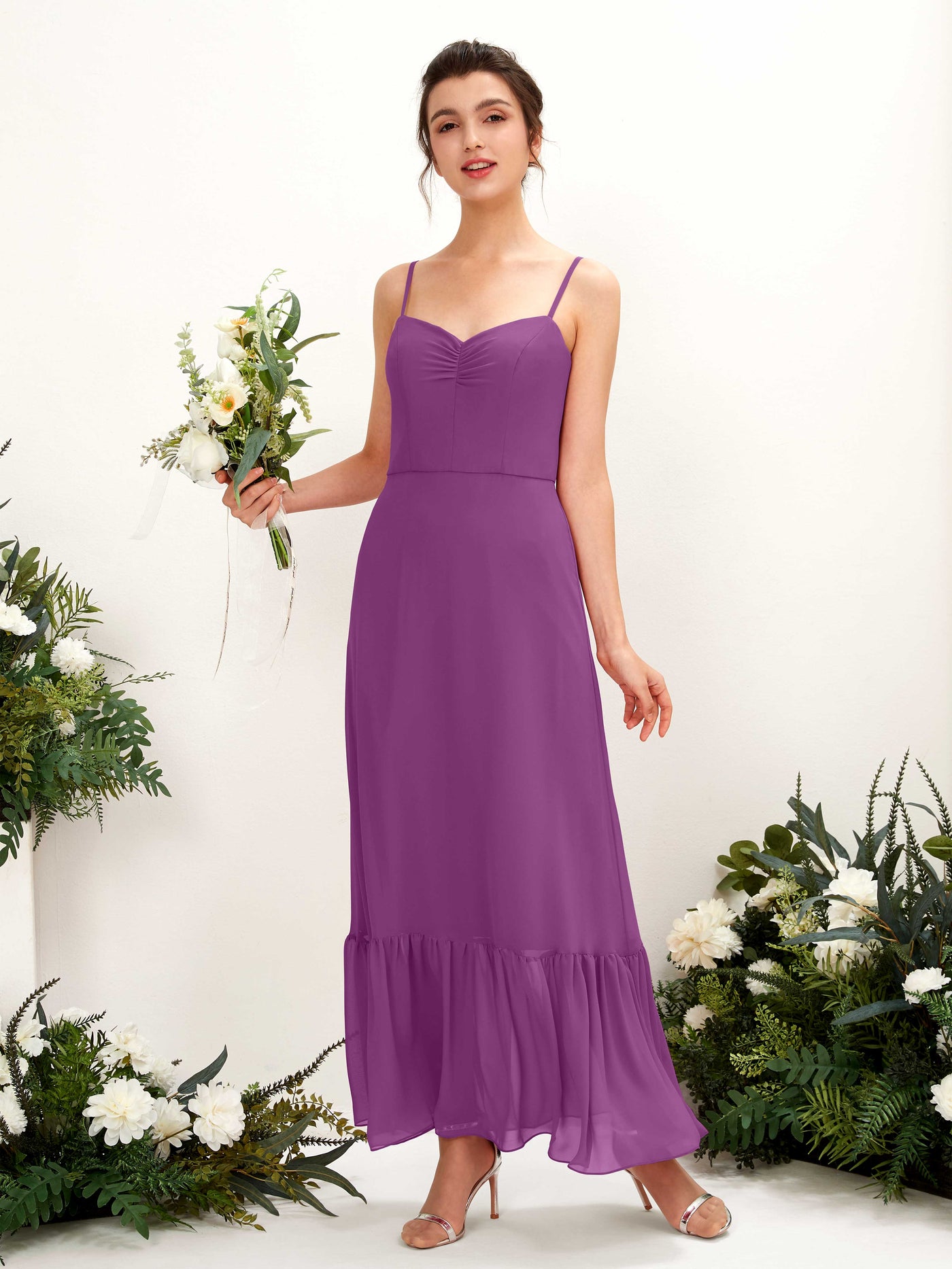 Spaghetti-straps Sweetheart Sleeveless Chiffon Bridesmaid Dress - Purple (81223036)#color_purple