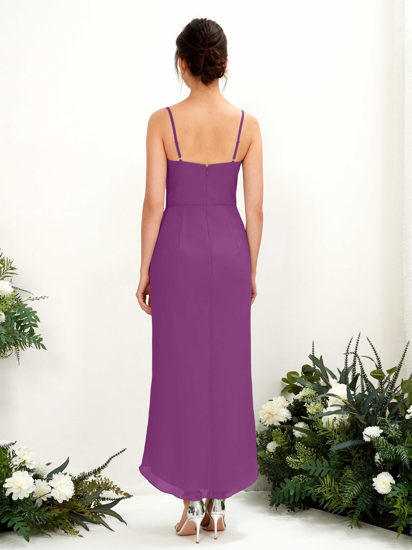 Spaghetti-straps V-neck Sleeveless Chiffon Bridesmaid Dress - Purple (81221336)#color_purple