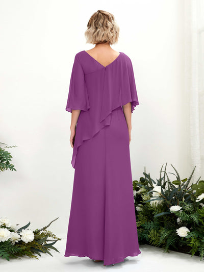 Carlyna Violaine A-Line Purple Bridesmaid Dress Maxi Three Quarter Sleeve V-Neck Dress #color_purple