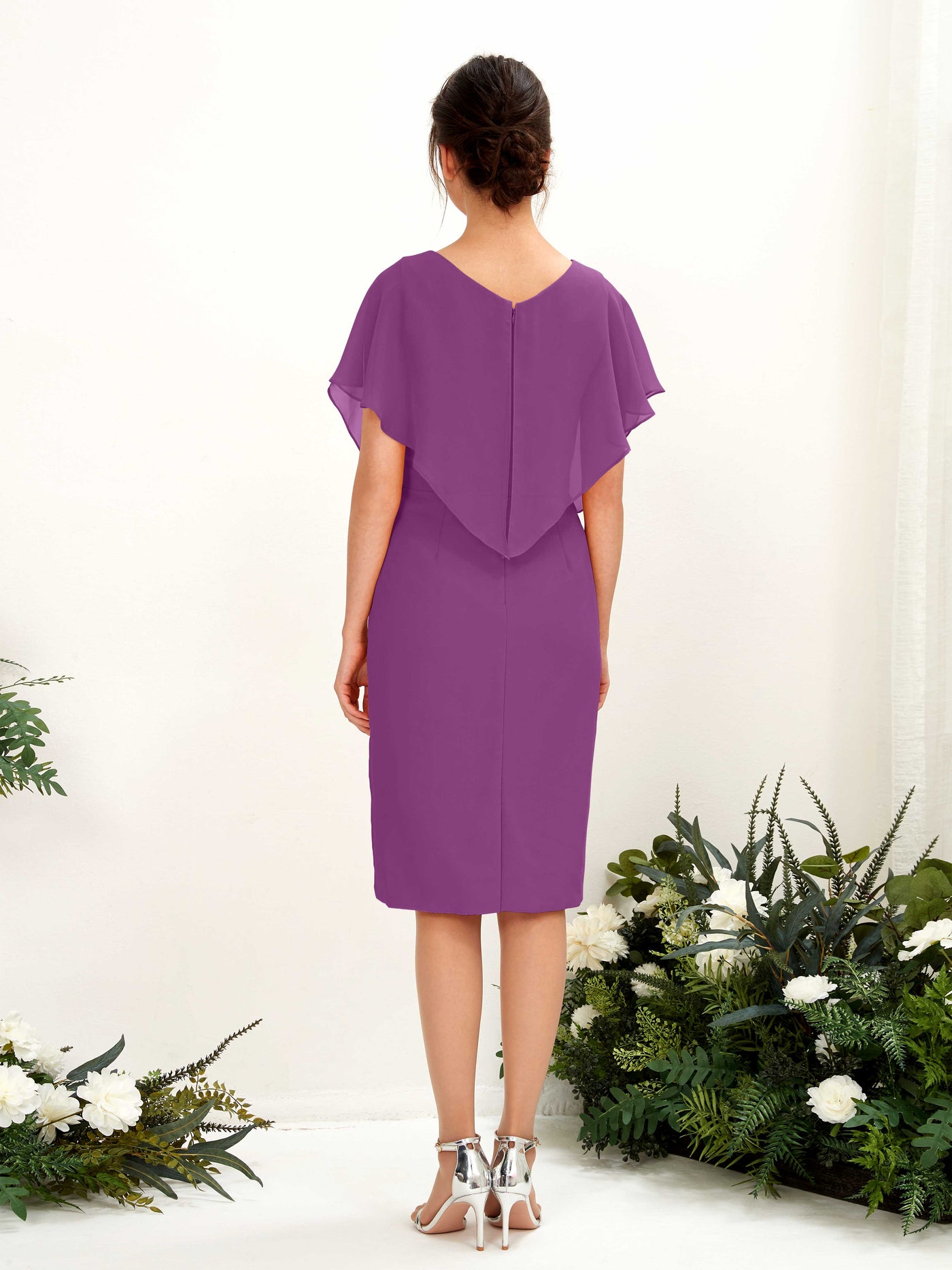 V-neck Short Sleeves Chiffon Bridesmaid Dress - Purple (81222236)#color_purple