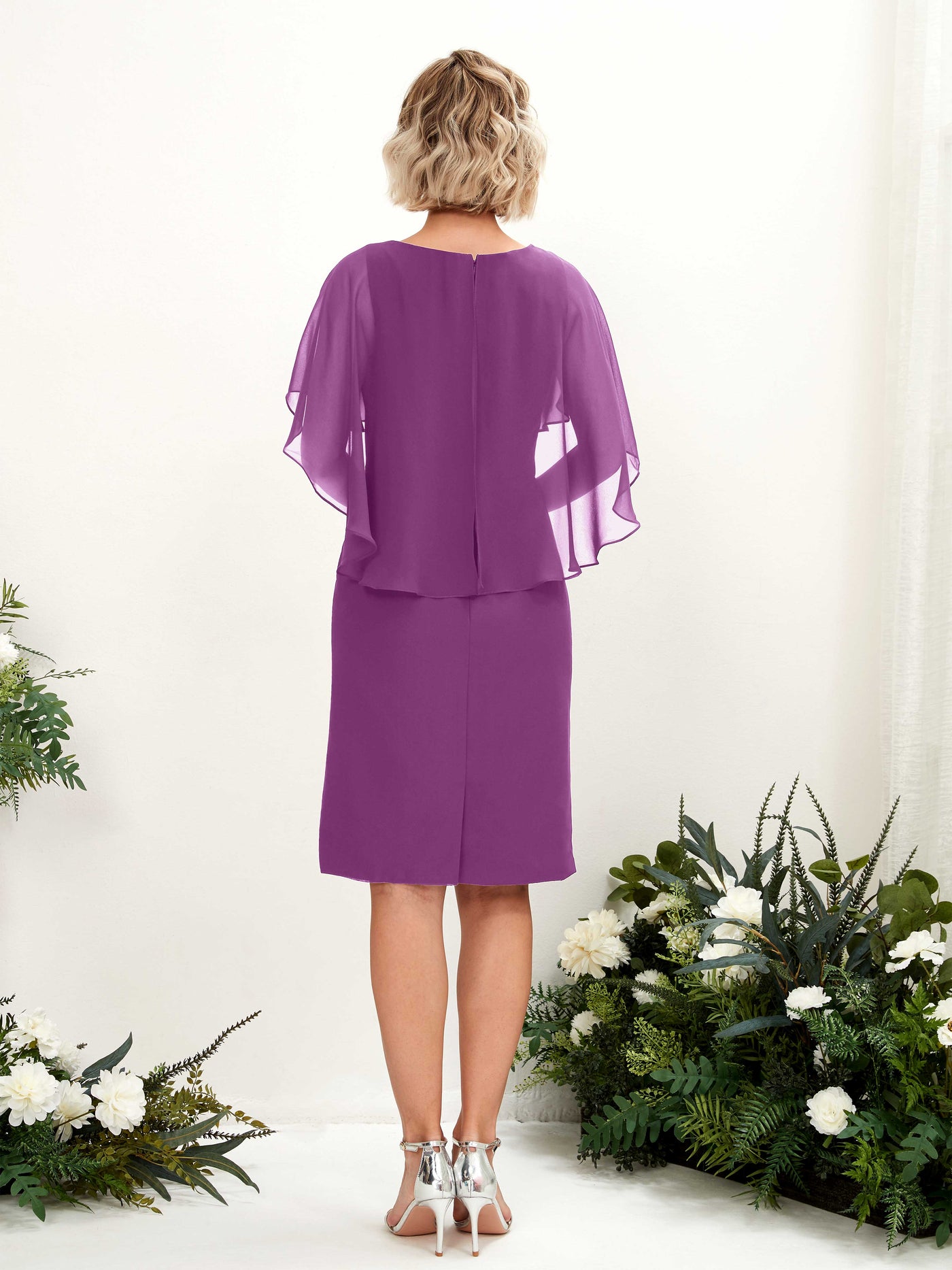 V-neck Short Sleeves Chiffon Bridesmaid Dress - Purple (81224036)#color_purple
