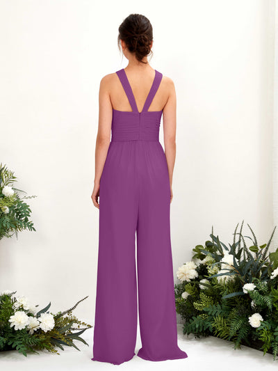 Carlyna Hilona Jumpsuit Purple Bridesmaid Dress Maxi Sleeveless V-Neck Dress Back View #color_purple