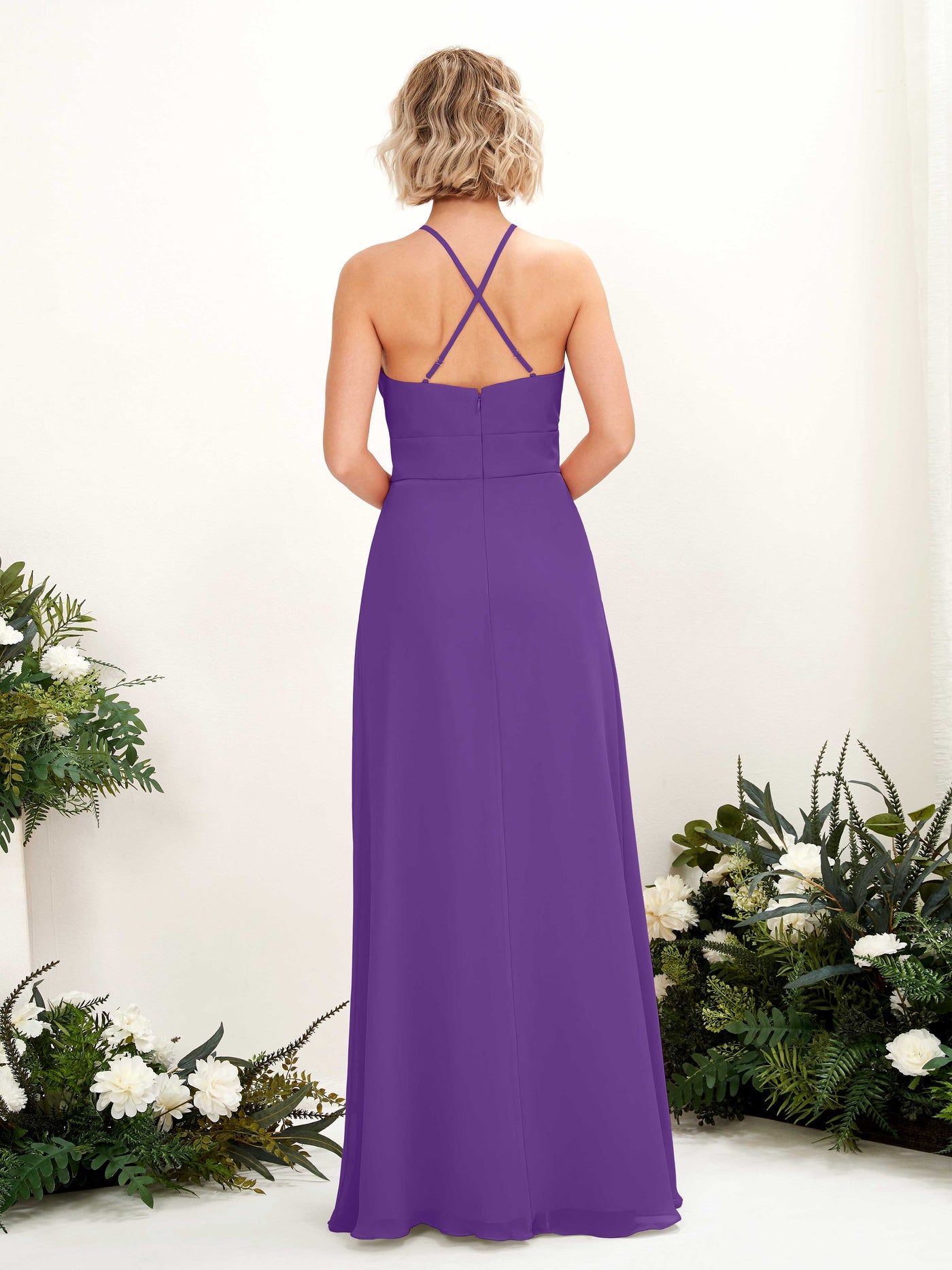 A-line Ball Gown Halter Spaghetti-straps Sleeveless Bridesmaid Dress - Regency (81225228)#color_regency