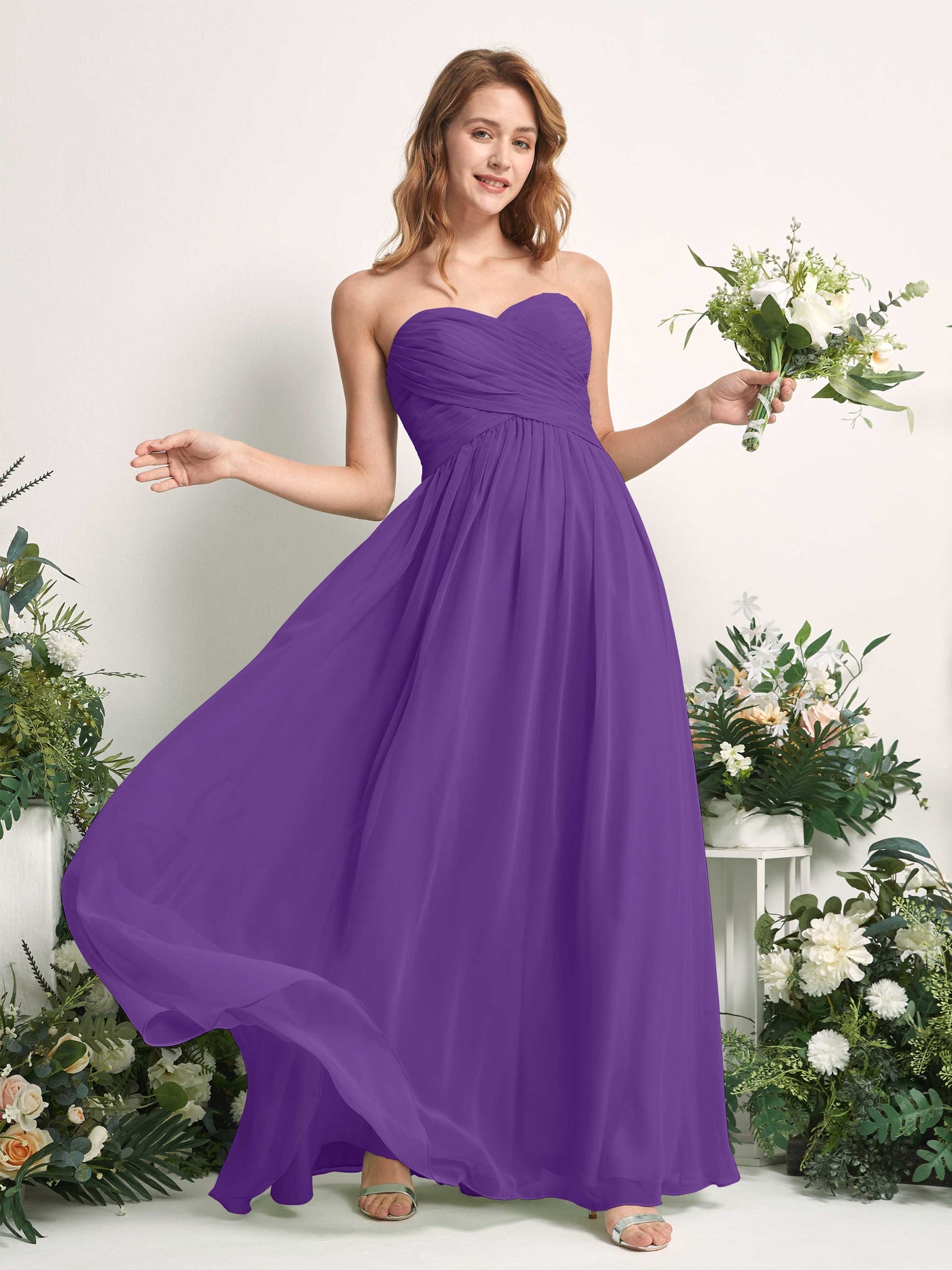 Bridesmaid Dress A-line Chiffon Sweetheart Full Length Sleeveless Wedding Party Dress - Regency (81226928)#color_regency