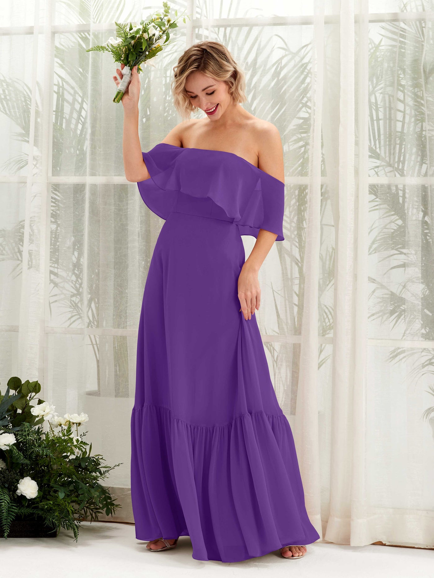 A-line Off Shoulder Chiffon Bridesmaid Dress - Regency (81224528)#color_regency