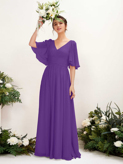 Carlyna Odette A-Line Regency Bridesmaid Dress Maxi Short Sleeve V-Neck Dress #color_regency