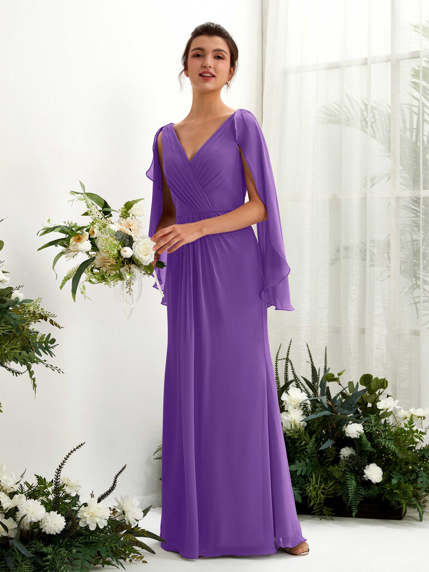 A-line V-neck Chiffon Bridesmaid Dress - Regency (80220128)#color_regency