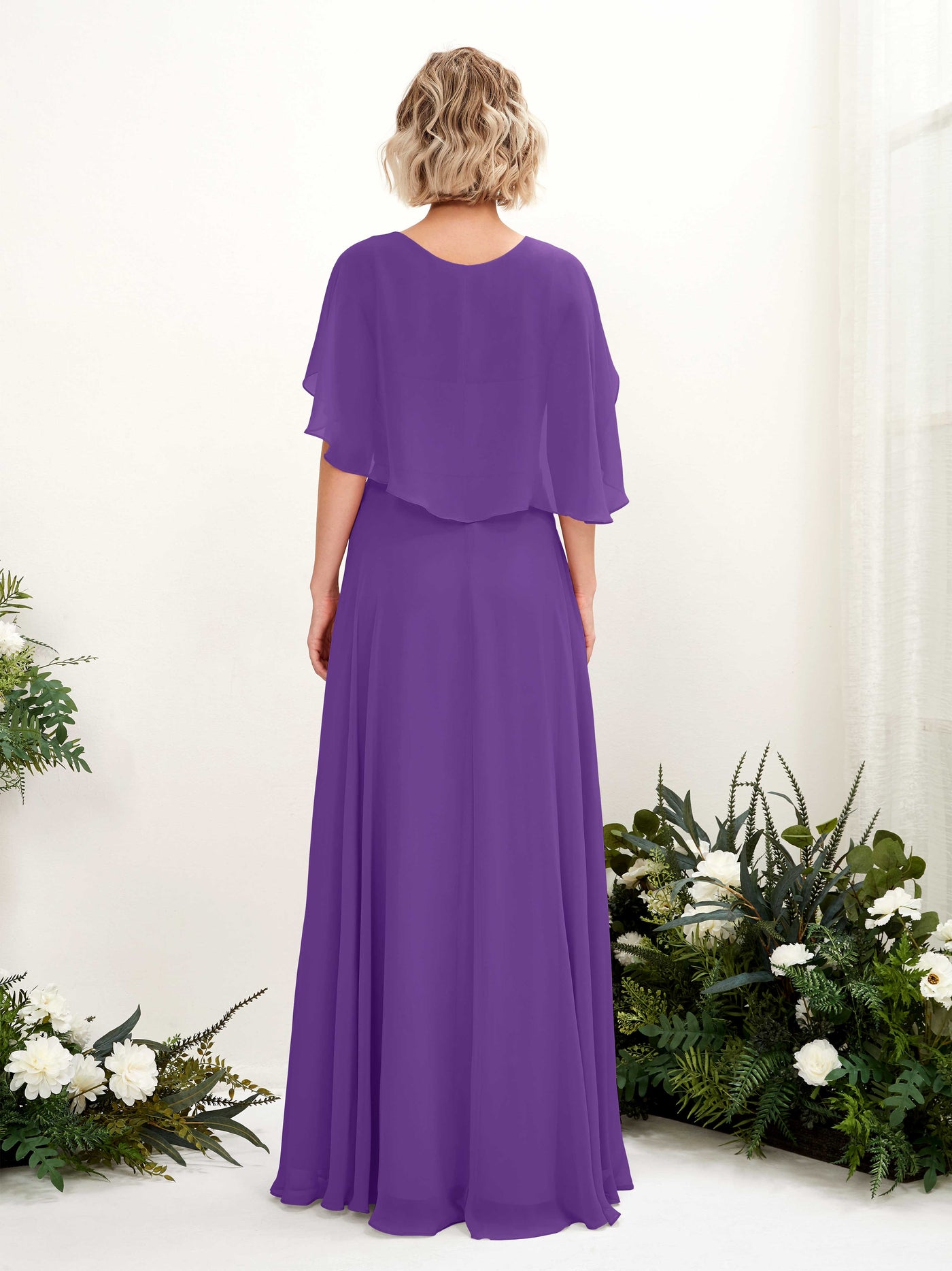 A-line V-neck Short Sleeves Chiffon Bridesmaid Dress - Regency (81224428)#color_regency
