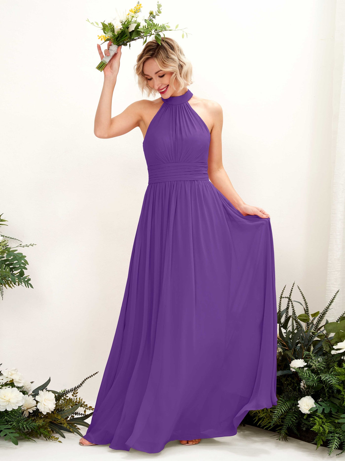 Ball Gown Halter Sleeveless Chiffon Bridesmaid Dress - Regency (81225328)#color_regency