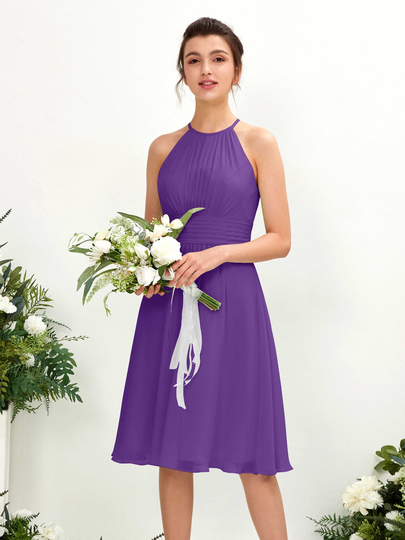 Halter Sleeveless Chiffon Bridesmaid Dress - Regency (81220128)#color_regency