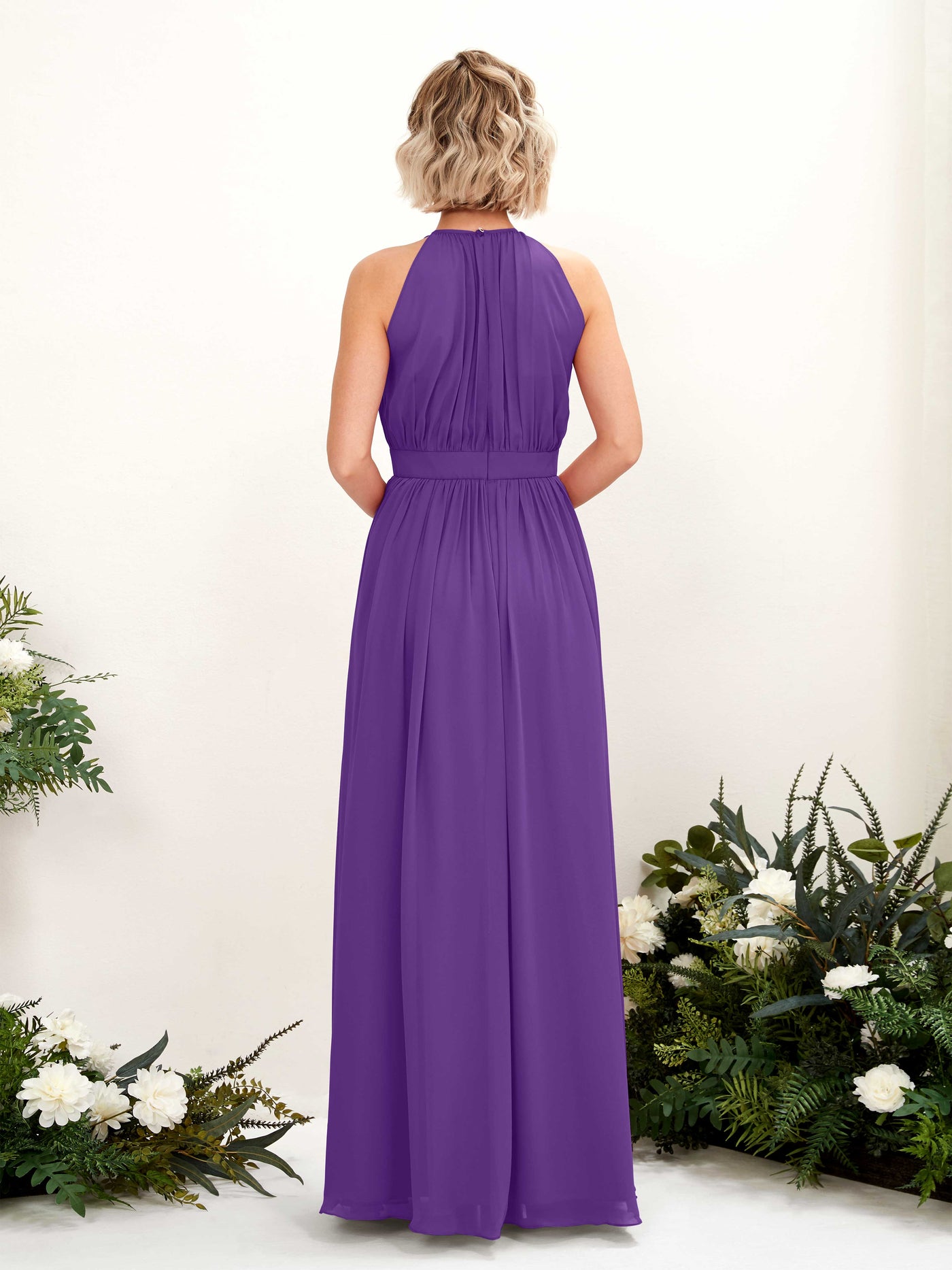 Halter Sleeveless Chiffon Bridesmaid Dress - Regency (81223128)#color_regency