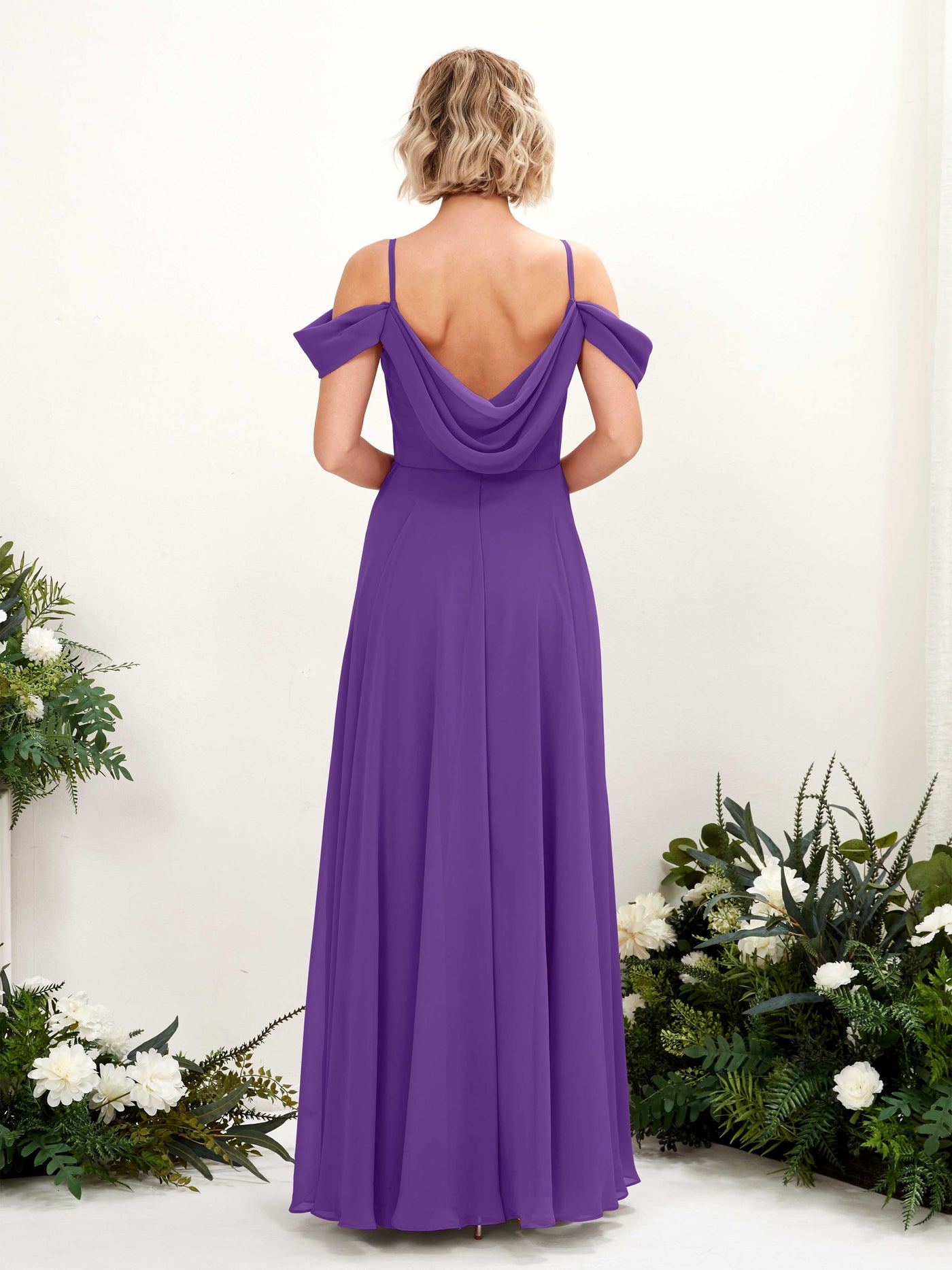 Off Shoulder Straps V-neck Sleeveless Chiffon Bridesmaid Dress - Regency (81224928)#color_regency
