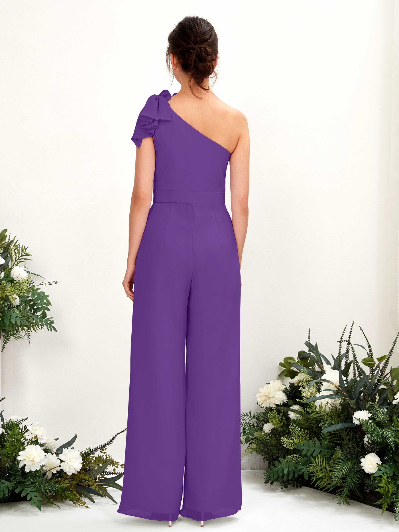 One Shoulder Sleeveless Chiffon Bridesmaid Wide-Leg Jumpsuit - Regency (81220828)#color_regency