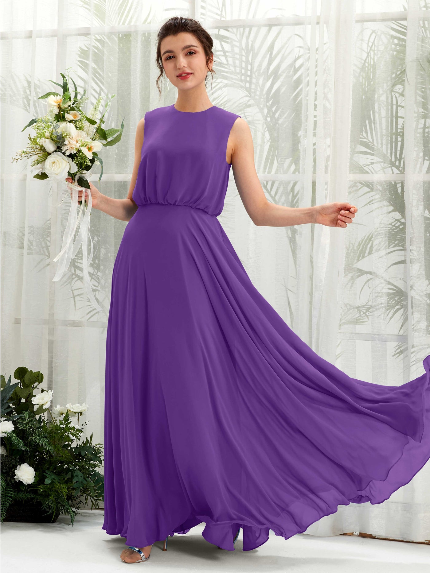 Round Sleeveless Chiffon Bridesmaid Dress - Regency (81222828)#color_regency