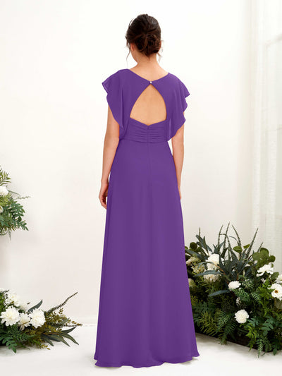 Carlyna Annie A-Line Regency Bridesmaid Dress Maxi Cap Sleeve V-Neck Dress Back View #color_regency