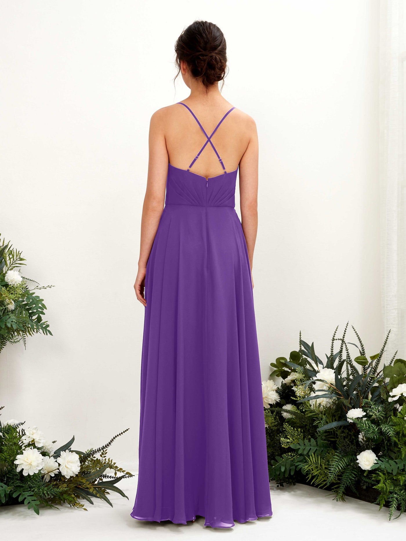 Spaghetti-straps V-neck Sleeveless Bridesmaid Dress - Regency (81224228)#color_regency