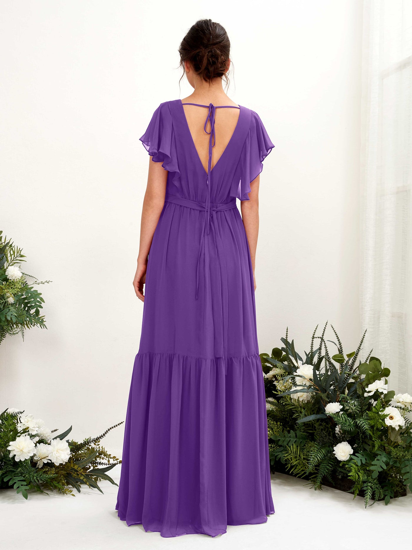 V-neck Cap Sleeves Chiffon Bridesmaid Dress - Regency (81225928)#color_regency