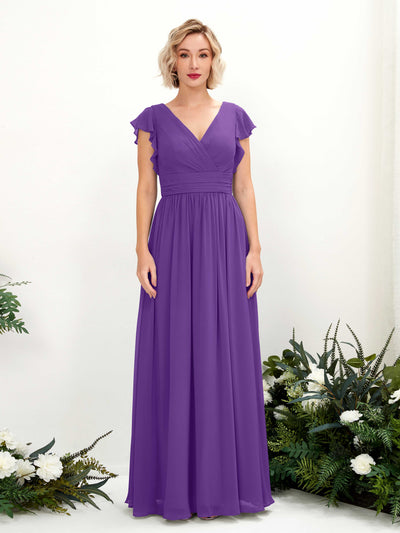 Carlyna Grino A-Line Regency Bridesmaid Dress Maxi Cap Sleeve V-Neck Dress Front View #color_regency
