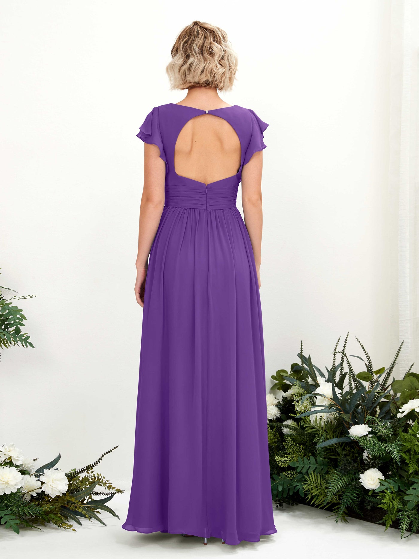 V-neck Short Sleeves Chiffon Bridesmaid Dress - Regency (81222728)#color_regency